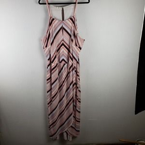 Maurices Women's Size 3X High Neck Maxi Dress Pink Blue Multistripe Thin Strap